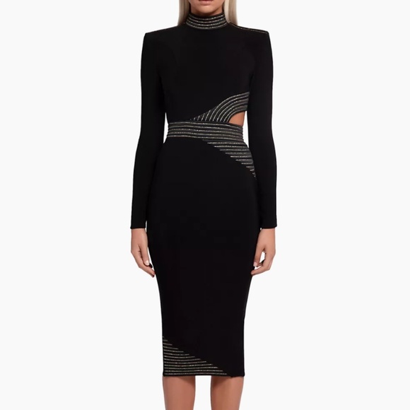 Zhivago Black and Gold Midi Dress - Picture 1 of 9